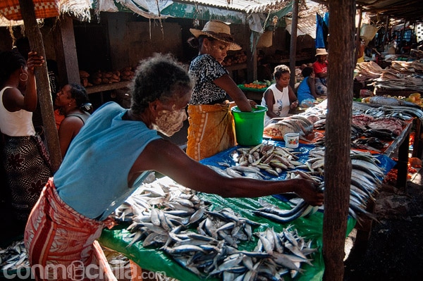 Puesto de pescado en el mercado de Morondava