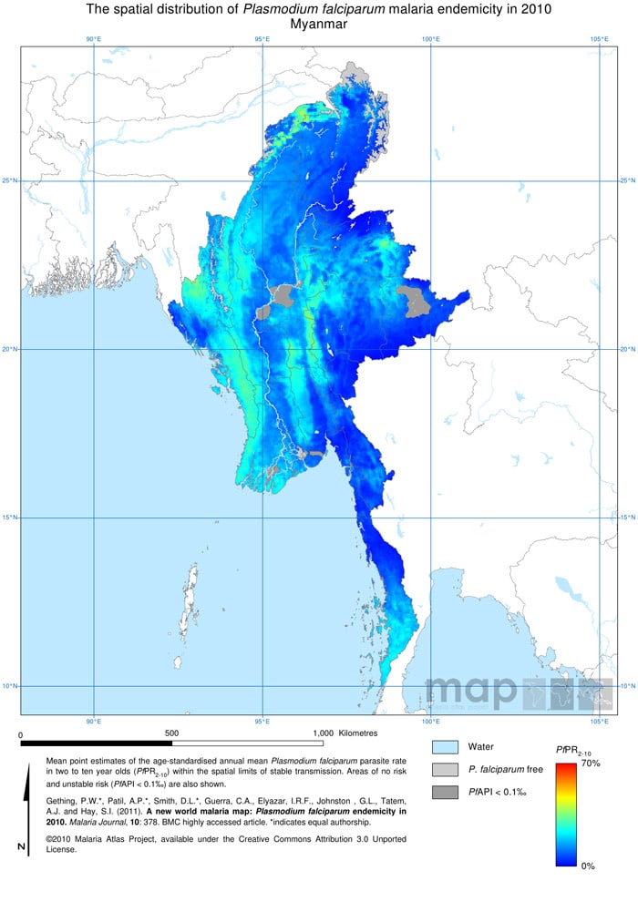 Mapa de la malaria en Myanmar