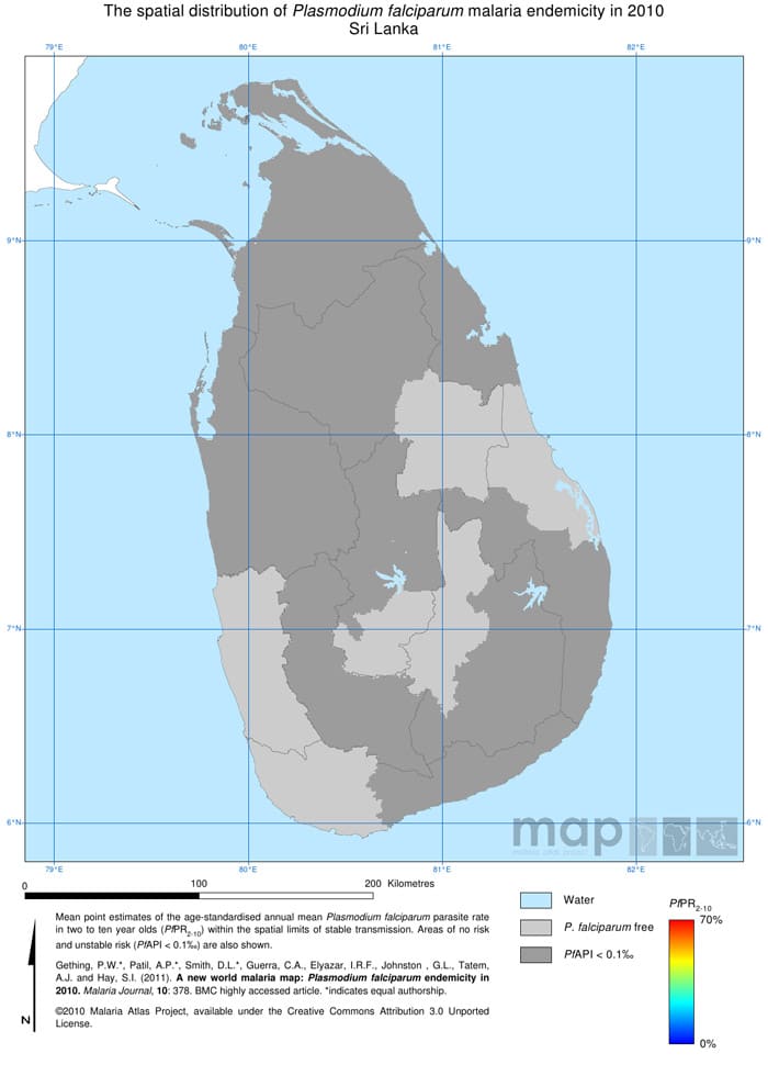 Mapa de la malaria en Sri Lanka