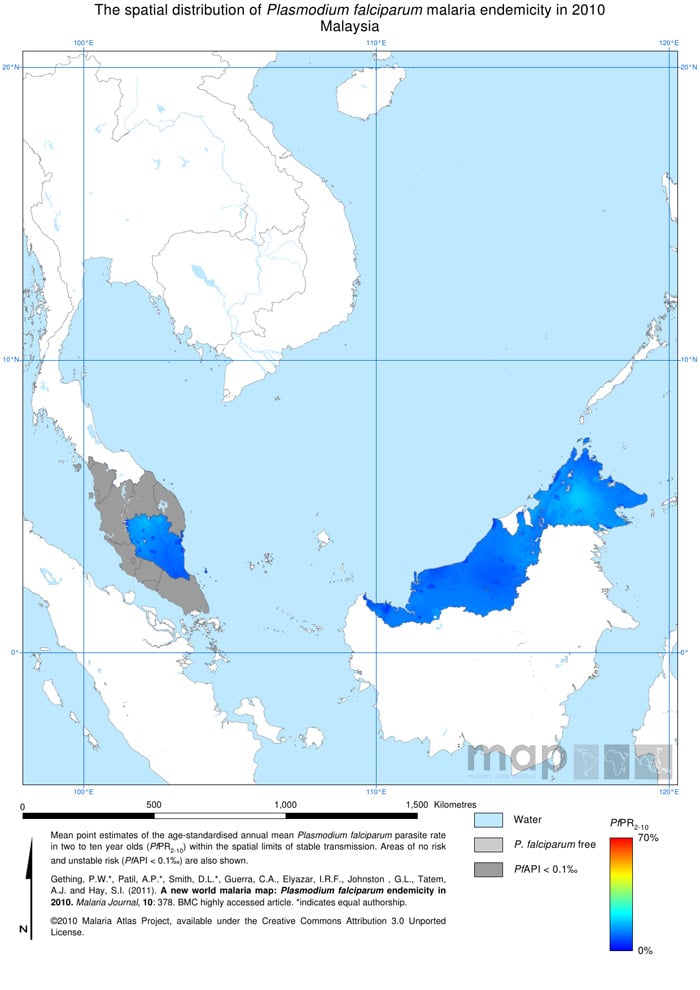 Mapa de la malaria en Malasia
